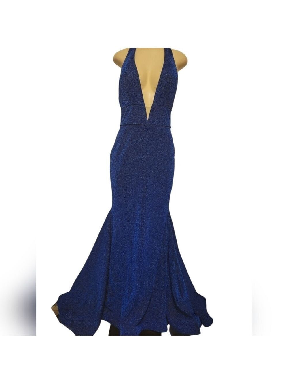 Ava Presley Blue Deep V-Neck Prom Dress Bridemaid Formal Wedding Size 12 - Picture 2 of 5